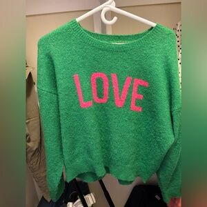 Wool Sundry Green Sweater with Pink 'LOVE' Design